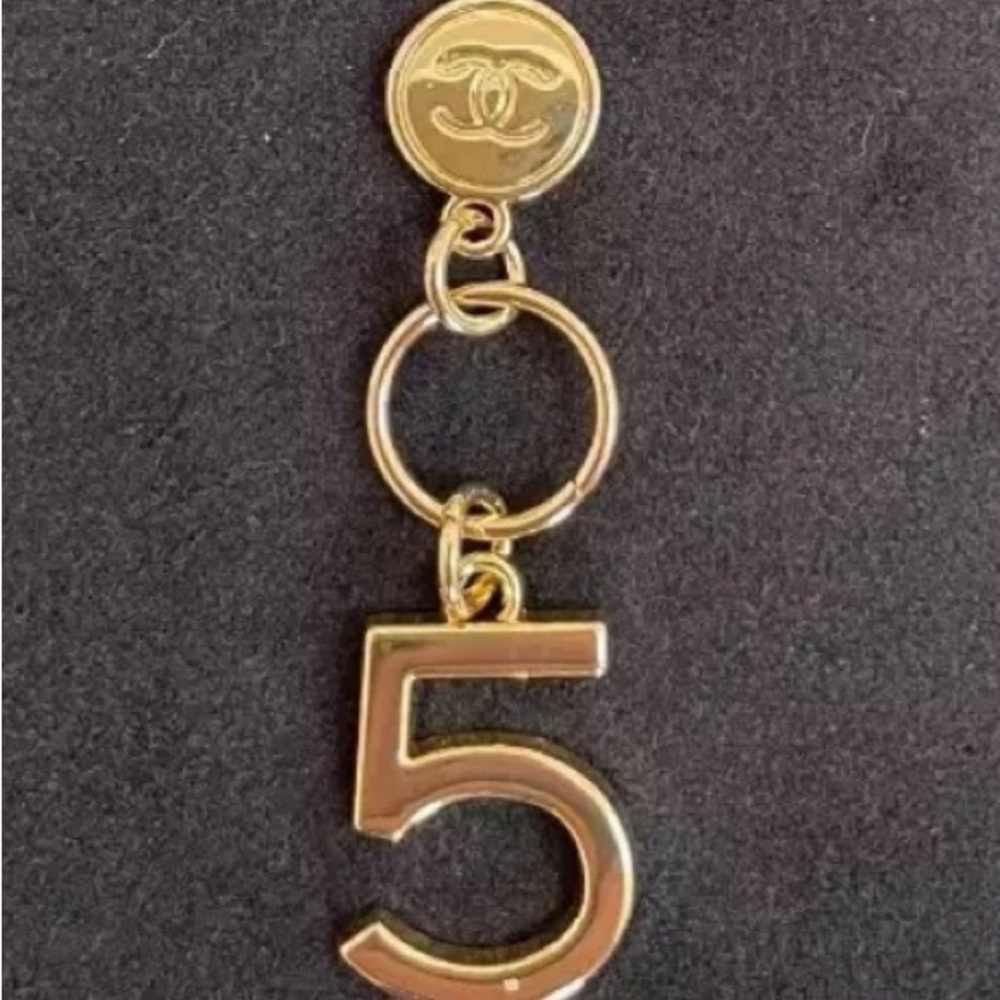 Chanel Gold Number 5 Keychain little charm bracelet gold small